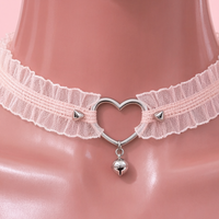 Lovebell Lace Choker in pink, close-up of the centre detail