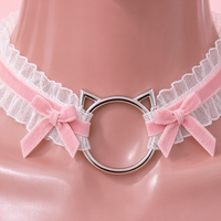 Purr Ribbon Lace Choker in pink, close-up of the centre detail