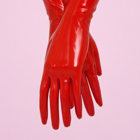 Red Alert opera gloves, close-up of the high-gloss red finish and full fingers