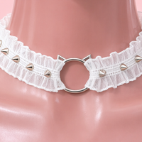 Feral Kitten Lace Choker in white, close-up of the centre detail