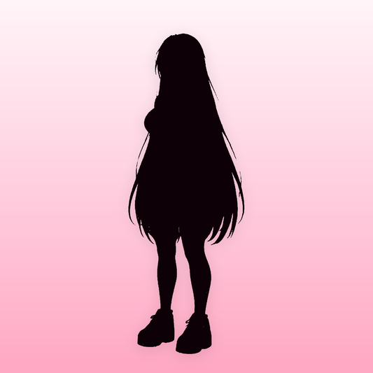 Sakura in black silhouette on pastel pink — the Ribbon Garter outfit is revealed once you own it