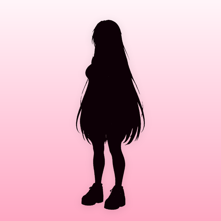 Sakura in black silhouette on pastel pink — the Ribbon Garter outfit is revealed once you own it
