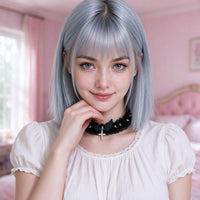 Halo Breaker Lace Choker in black, worn at the throat