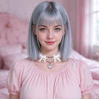 Heartache Lace Choker in white, worn at the throat