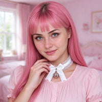 Jingle Brat Lace Collar in white, worn at the throat