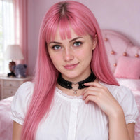 Lovebell Lace Choker in black, worn at the throat