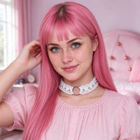 Feral Kitten Lace Choker in white, worn at the throat