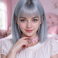 Velvet Crush Lace Choker in pink, worn at the throat