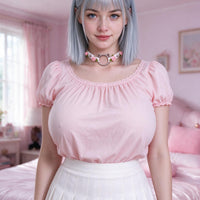 Rose Claw Choker in white with pink roses, worn at the throat
