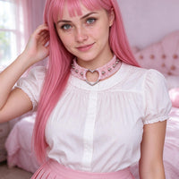 Heartspike Lace Choker in pink, worn at the throat