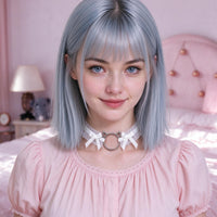Purr Ribbon Lace Choker in white, worn at the throat