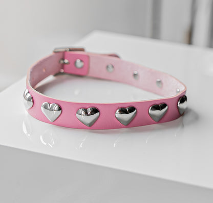 Pink Heart-Shaped Choker Necklace by Lewd Fashion