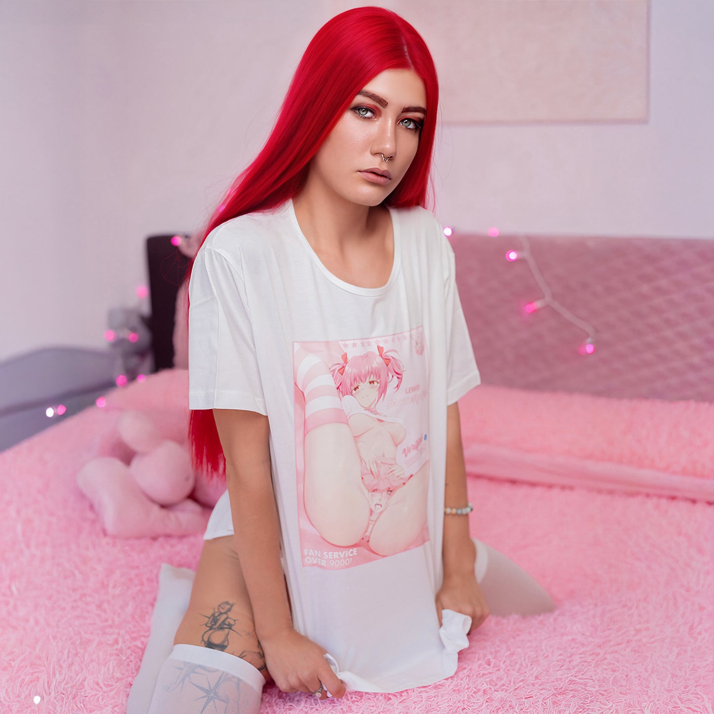 Anime Ahegao Top: Pigtail Waifu Side-Slit Tease