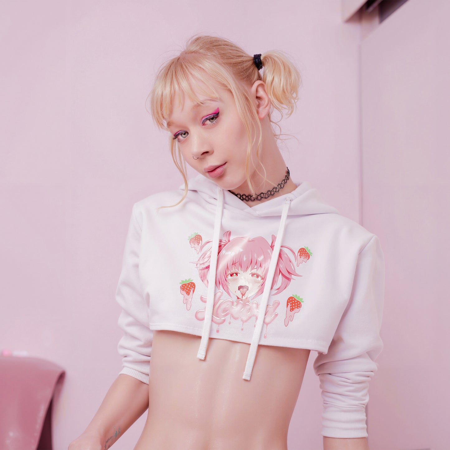 Strawberry Ahegao Cropped Hoodie