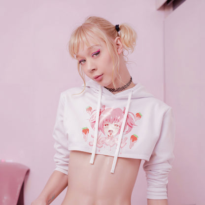 Strawberry Ahegao Cropped Hoodie