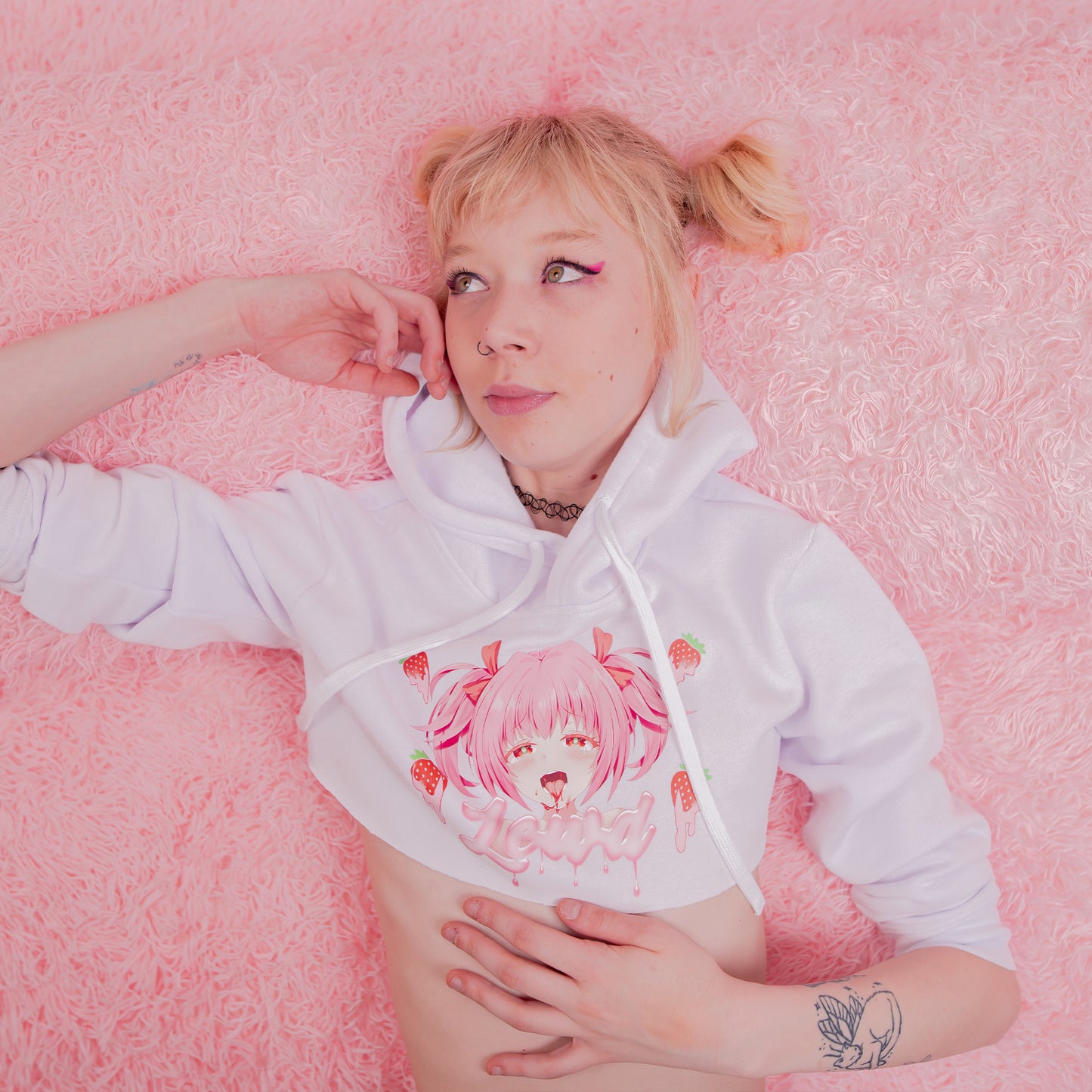 Strawberry Ahegao Cropped Hoodie