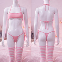Pink Micro Strip Bikini Set front and back view on mannequin - Lewd Fashion