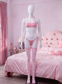 Pink Micro Strip Bikini Set front view on mannequin - Lewd Fashion