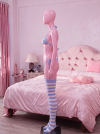 Blue Micro Strip Bikini Set side view on mannequin - Lewd Fashion