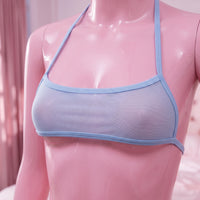 Blue Micro Strip Bikini Set close up of the top on mannequin - Lewd Fashion