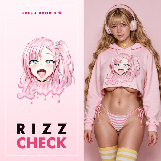 Ahegao Delulu Pink Crop Hoodie, Rizz Check master thumbnail