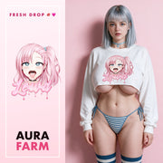 Ahegao Delulu White Crop Sweatshirt