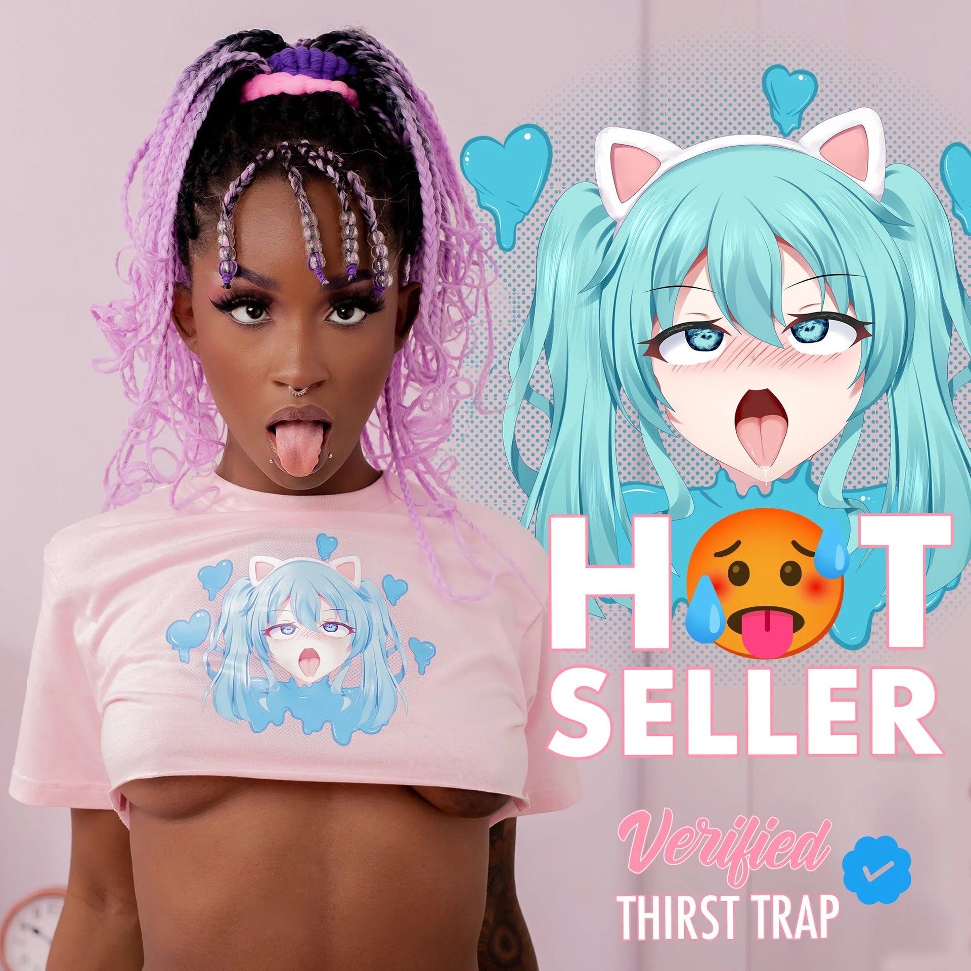 Ahegao Face Pink Crop Top for Cosplayers, Content Creators, and Waifus