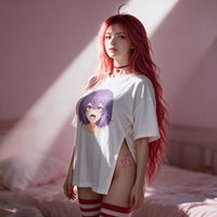 Ahegao Underboob Side Peek Top — standing in window light, sleeve and shoulder line