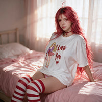 Yandere Confession white oversized shirt — seated on the bed in soft window light