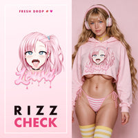 Ahegao Delulu Pink Crop Hoodie, Rizz Check master thumbnail