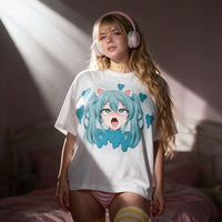 VSCO Catgirl white oversized shirt — standing back view looking over her shoulder