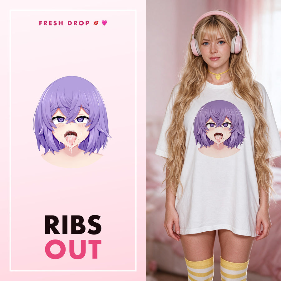 Purple Ahegao White Oversized Shirt, Ribs Out master thumbnail