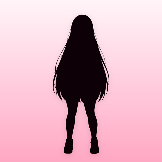 Kura in black silhouette on pastel pink — the Delulu Stripes outfit is revealed once you own it