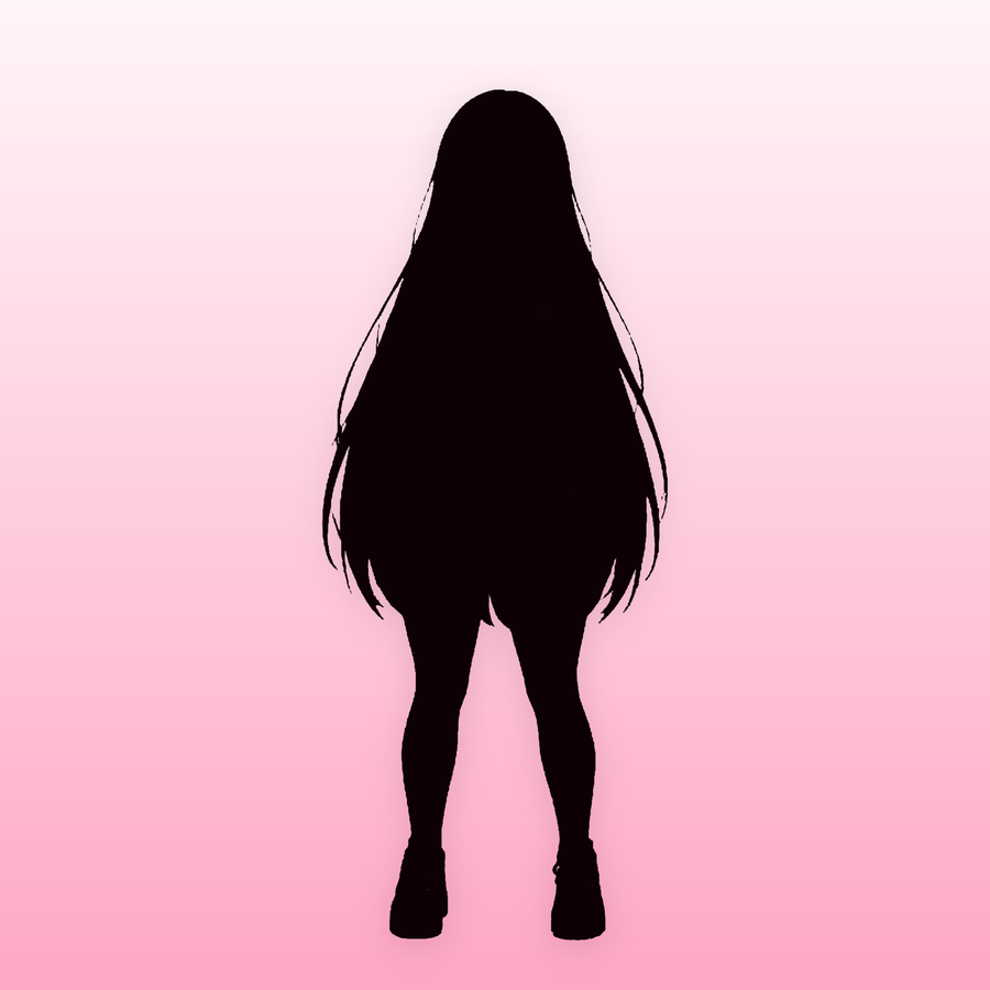 Kura in black silhouette on pastel pink — the Delulu Stripes outfit is revealed once you own it