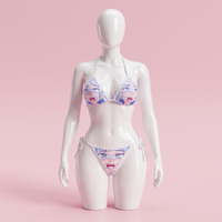 Blue Ahegao Bikini on a white hourglass mannequin in a pink studio