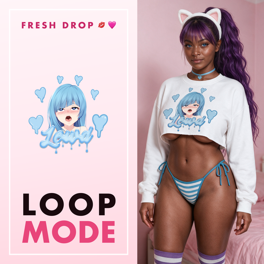Brainrot Babe white crop sweatshirt, LOOP MODE master thumbnail