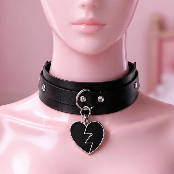 Broken Heart Black Goth Choker on a mannequin