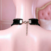 Black lace cat ear choker back view with lobster clasp and extension chain