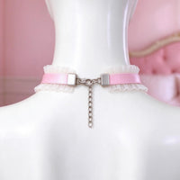 Pink lace cat ear choker back view with lobster clasp and extension chain