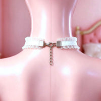 White lace cat ear choker back view with lobster clasp and extension chain