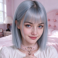 Lovebell Lace Choker in pink, worn at the throat