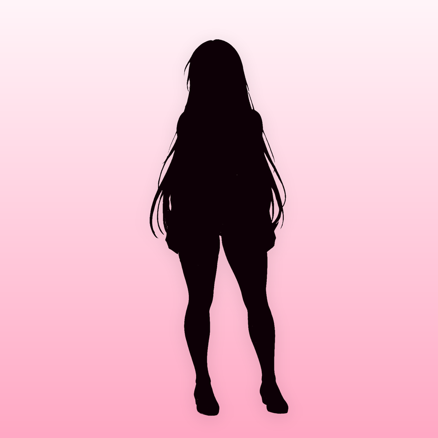 Sakura in silhouette — the Sheer Heart outfit is revealed once you own it