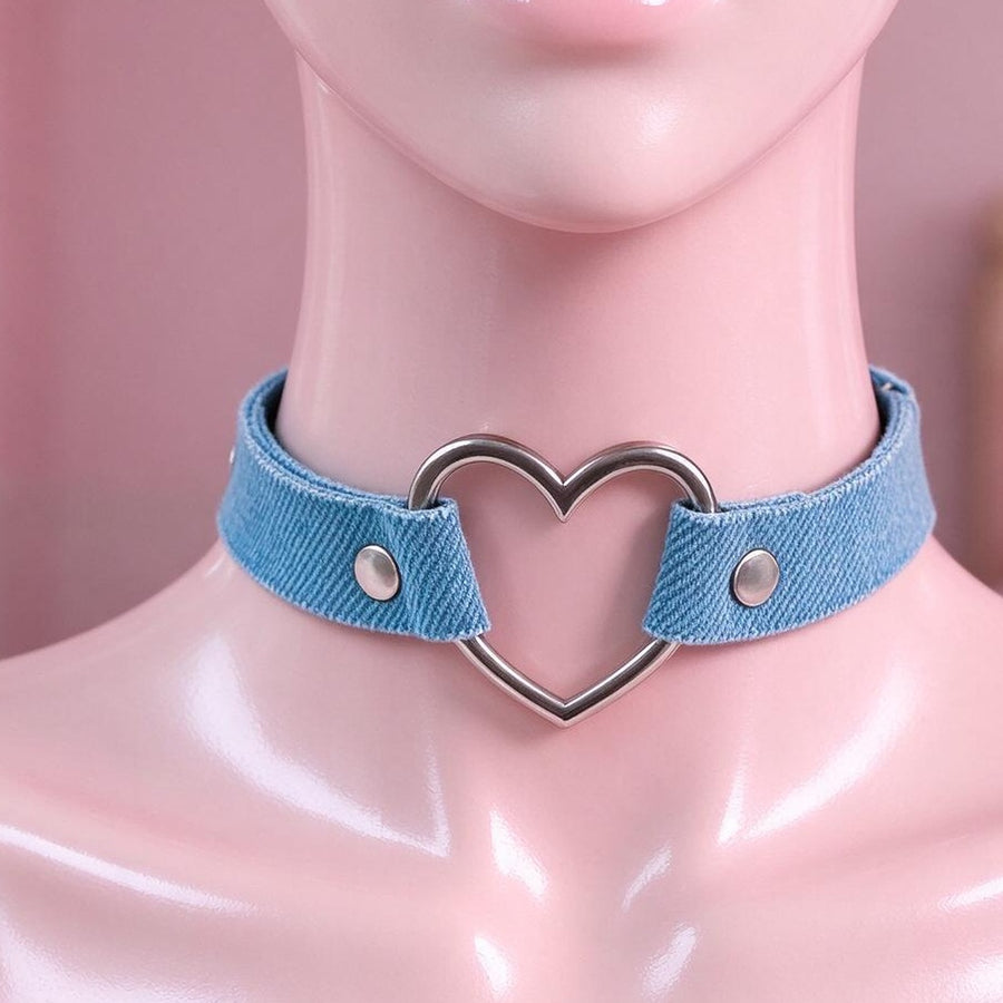 Denim Heart Choker on a mannequin