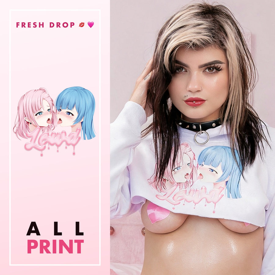 Ecchi anime crop hoodie with yuri kiss print, All Print master thumbnail