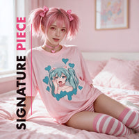 Ecchi Neko Girl Ahegao Pink Oversized Shirt — Signature Piece
