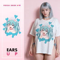 Ecchi Neko Girl Ahegao White Side Peek Top, master thumbnail