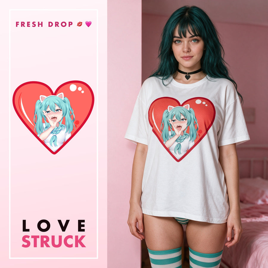 Fan Service Neko white oversized shirt, LOVE STRUCK master thumbnail