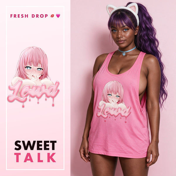 Fan Service Waifu hot pink racerback tank top, SWEET TALK master thumbnail
