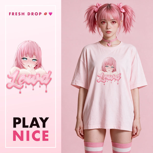 Fan Service Waifu pink oversized shirt, PLAY NICE master thumbnail