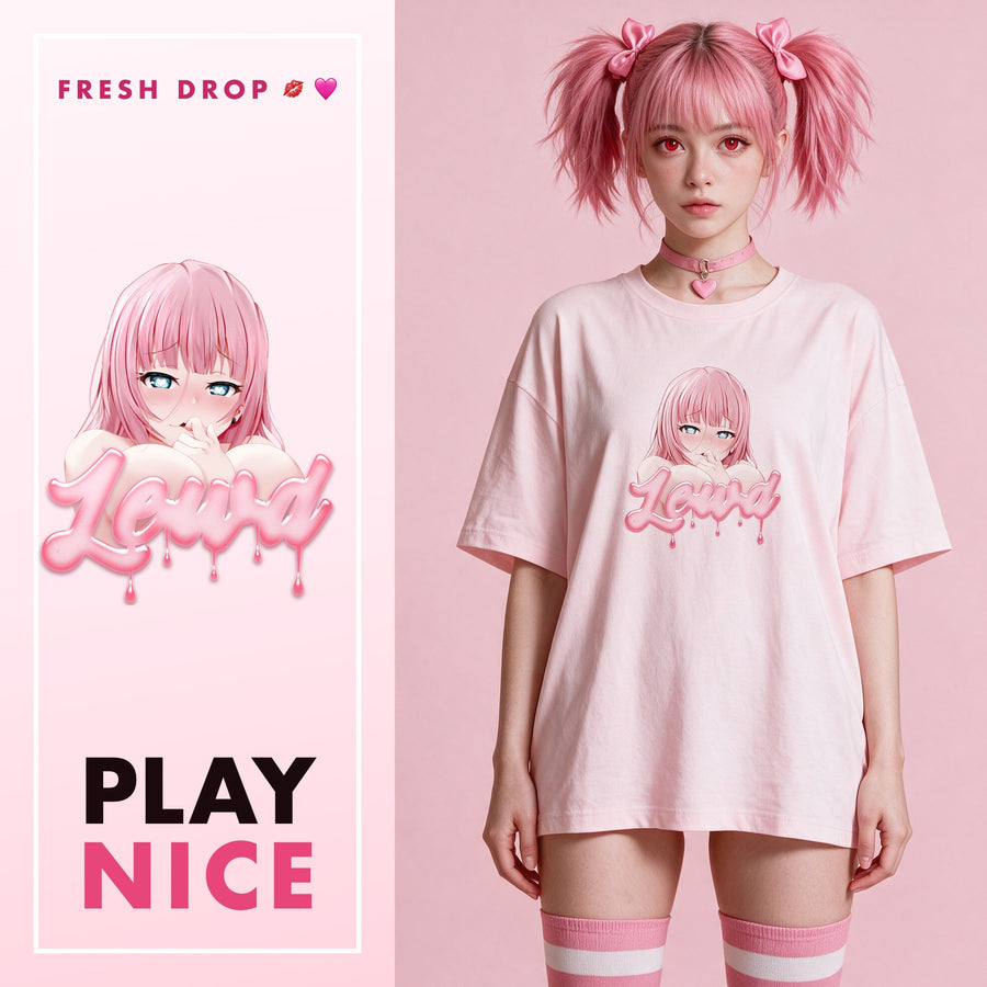Fan Service Waifu pink oversized shirt, PLAY NICE master thumbnail